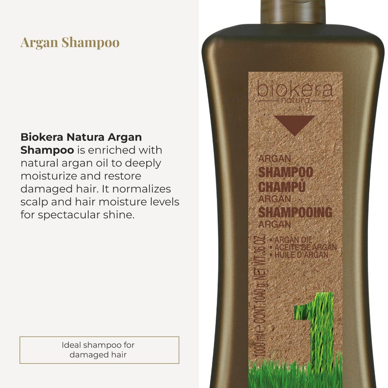 SALERM - Argan Shampoo Biokera Natura - 1000 ml - for Damaged Hair - with Argan and Cotton Oil - Deep Hydration - Gentle and Effective Cleaning - Shiny Hair - Image 2